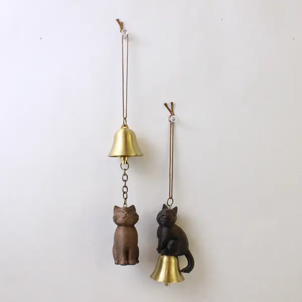 Lot Of 2 Unbranded Brown & Black Cat & Bell 3D Printed Hanging Ornaments