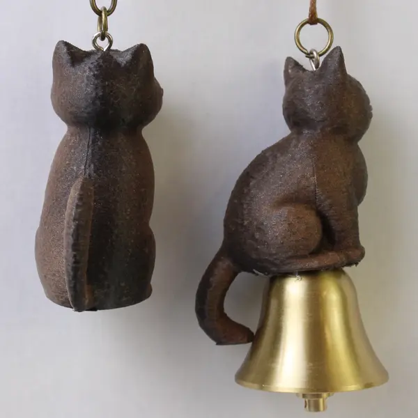 Lot Of 2 Unbranded Brown & Black Cat & Bell 3D Printed Hanging Ornaments