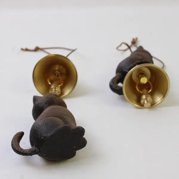 Lot Of 2 Unbranded Brown & Black Cat & Bell 3D Printed Hanging Ornaments