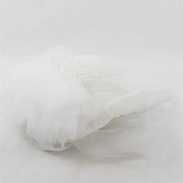 Vintage White Lace & Tulle w/Faux Pearls & Rhinestones Wedding Hat Veil - 1980's
