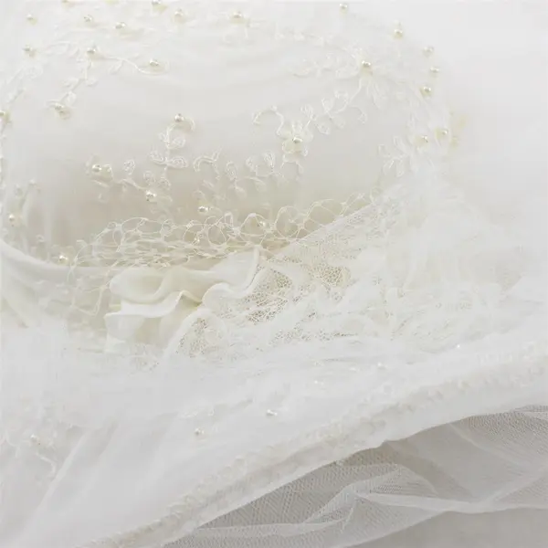 Vintage White Lace & Tulle w/Faux Pearls & Rhinestones Wedding Hat Veil - 1980's