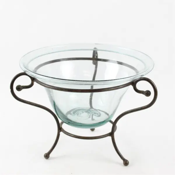 Vintage Hand-Blown Glass Floating Candle Holder Tabletop Metal