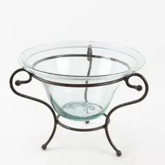 Vintage Hand-Blown Glass Floating Candle Holder Tabletop Metal