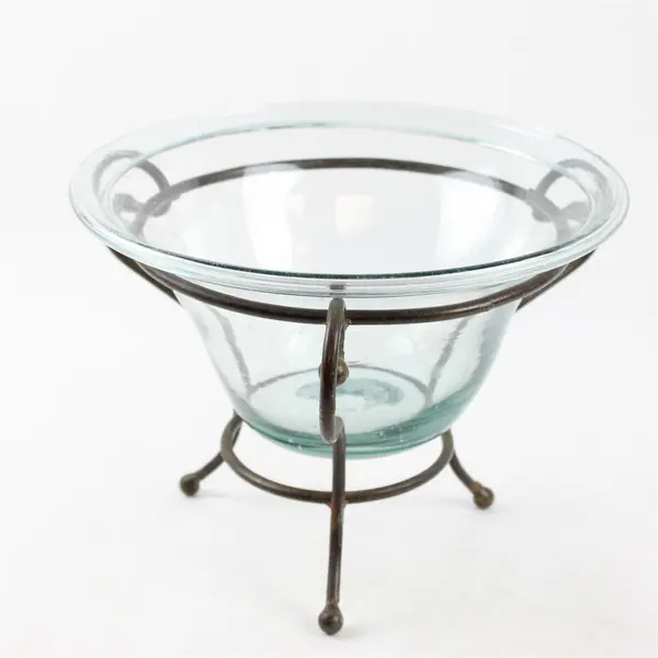 Vintage Hand-Blown Glass Floating Candle Holder Tabletop Metal