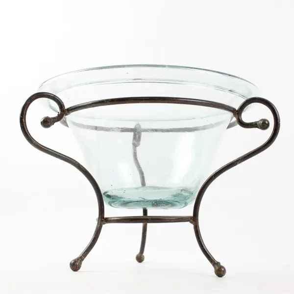 Vintage Hand-Blown Glass Floating Candle Holder Tabletop Metal