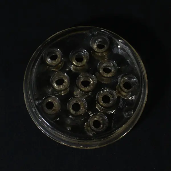 Unbranded Round Clear Glass Flower Frog For Flower Arrangements 11 Holes 3.75"