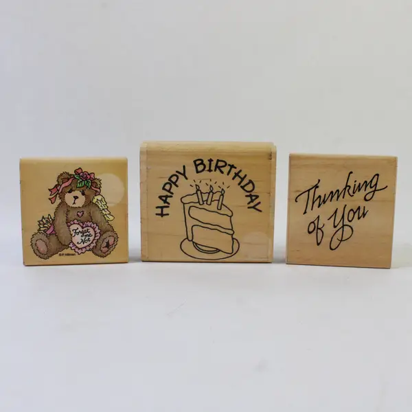Lot of 3 Rubber Stamps - Happy Birthday, Forget Me Not, Thinking of You