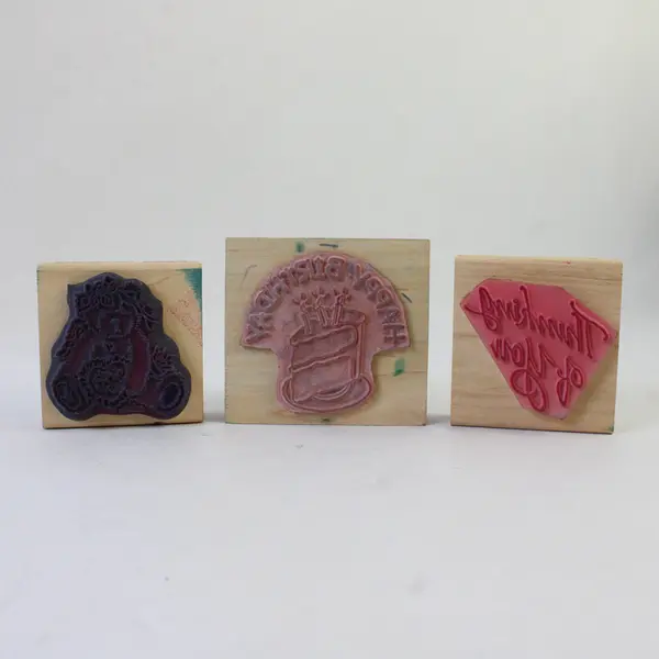 Lot of 3 Rubber Stamps - Happy Birthday, Forget Me Not, Thinking of You