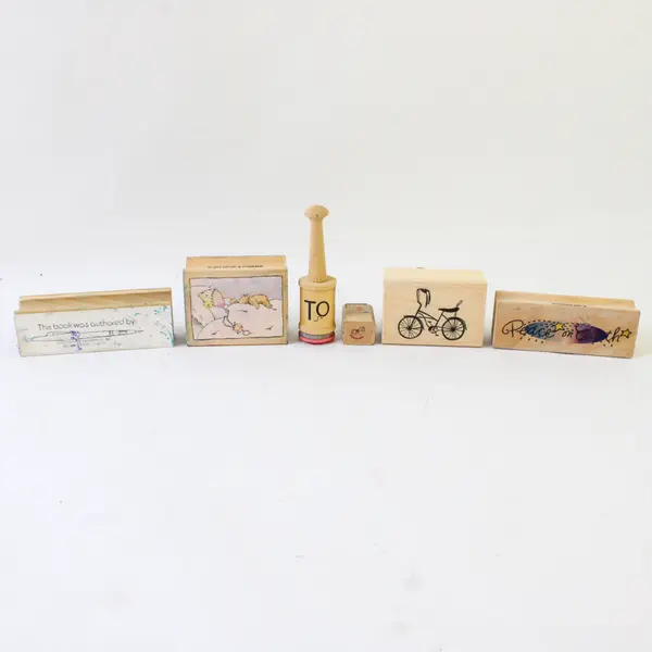 Lot of 6 Rubber Stamps Bicycle Peace on Earth To Baby Sleeping Rocking Horse