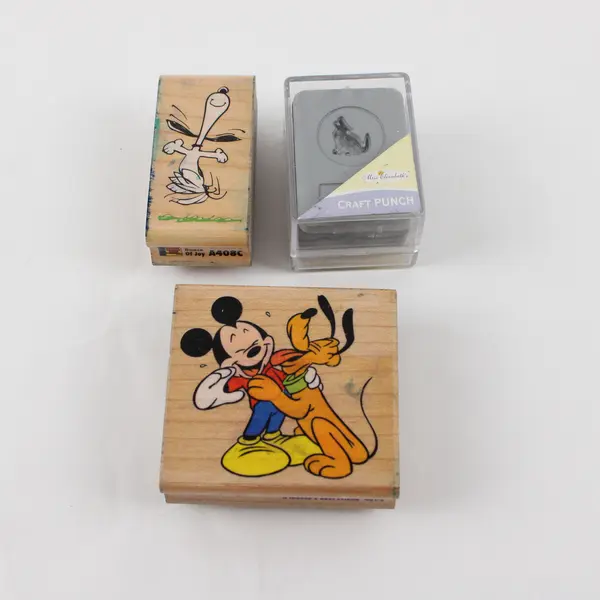 Lot of 3 Rubber Stamps Mickey & Pluto Snoopy Howling Wolf 