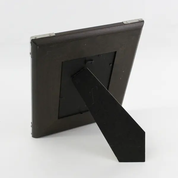 Ikea 8×10 Brown Wooden Photo Frame, Silver Metal Corners, #16228