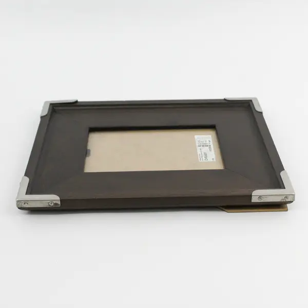 Ikea 8×10 Brown Wooden Photo Frame, Silver Metal Corners, #16228