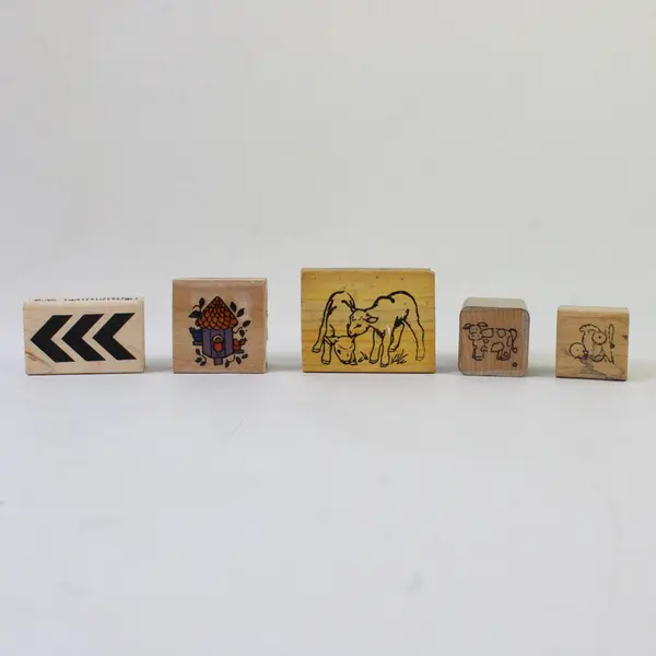 Lot of 5 Rubber Stamps Birdhouse Calf Cow Duck Chevron 