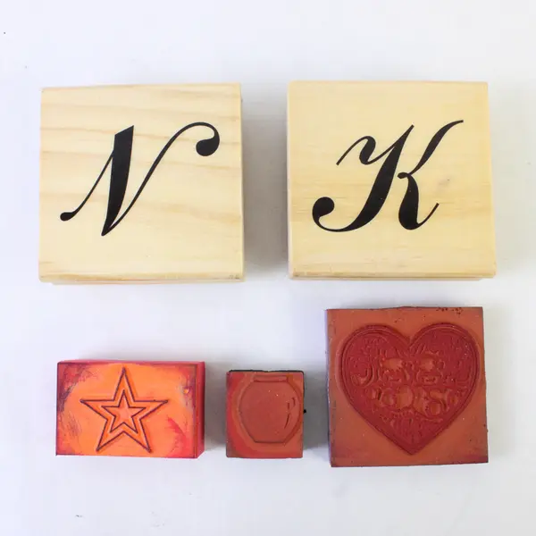 Lot of 5 Rubber Stamps K, N, Star, Heart & Honey Pot 