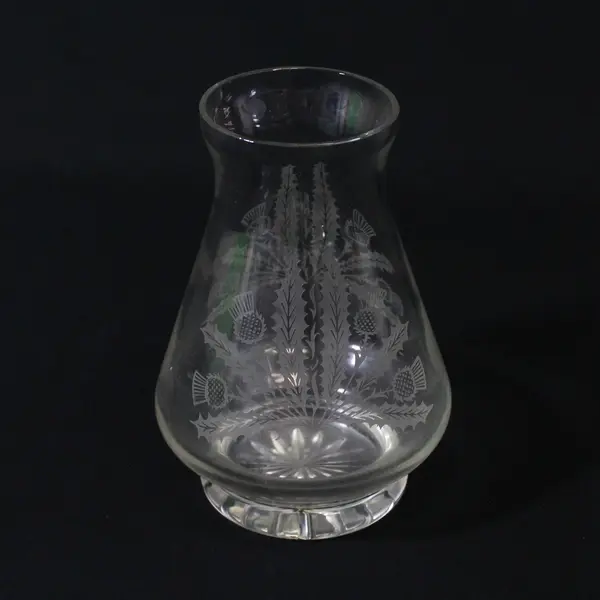 Edinburgh Crystal Thistle Patterned Clear Glass Bouquet Vase 6.5" Tall