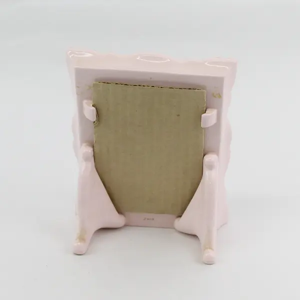 Vtg Norcrest J414 Porcelain Freestanding Picture Frame 7" Pink W Applied Flowers