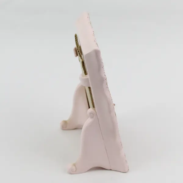 Vtg Norcrest J414 Porcelain Freestanding Picture Frame 7" Pink W Applied Flowers