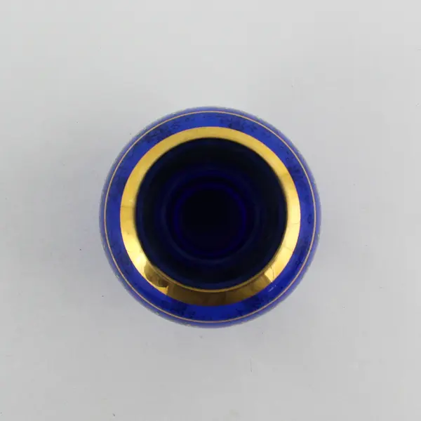 Laguna Murano Glass Venezia Cobalt Blue Art Glass Vase Gold Trim 5.25" Tall