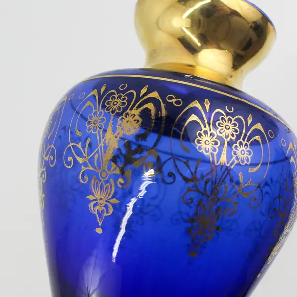 Laguna Murano Glass Venezia Cobalt Blue Art Glass Vase Gold Trim 5.25" Tall