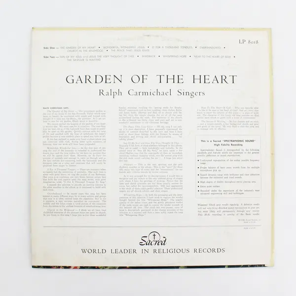 "Garden Of The Heart" 12" Vinyl Record Ralph Carmichael Singers Bill Carle