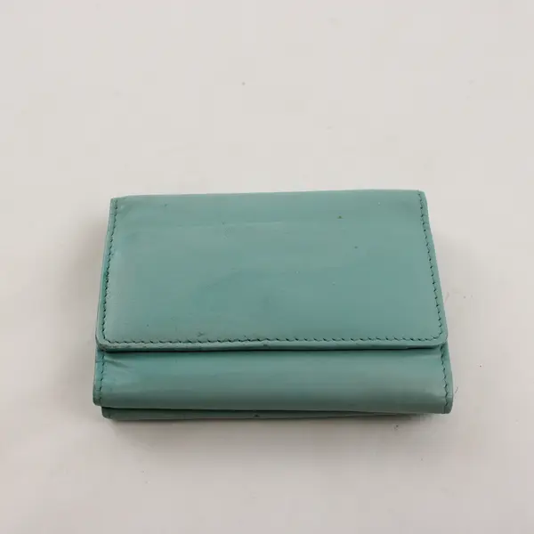 Genuine Leather Small Light Blue Women's Wallet Snap Closure