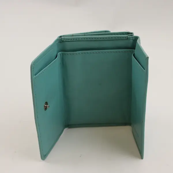 Genuine Leather Small Light Blue Women's Wallet Snap Closure