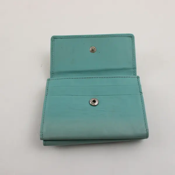Genuine Leather Small Light Blue Women's Wallet Snap Closure