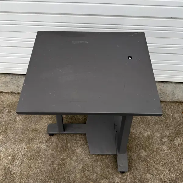 Gray Stand Up Metal Work Desk w/ Wheels 25.5"x21.5" Tabletop - Local Pickup Only