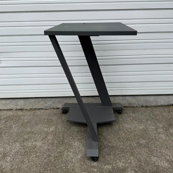 Gray Stand Up Metal Work Desk w/ Wheels 25.5"x21.5" Tabletop - Local Pickup Only