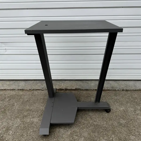 Gray Stand Up Metal Work Desk w/ Wheels 25.5"x21.5" Tabletop - Local Pickup Only