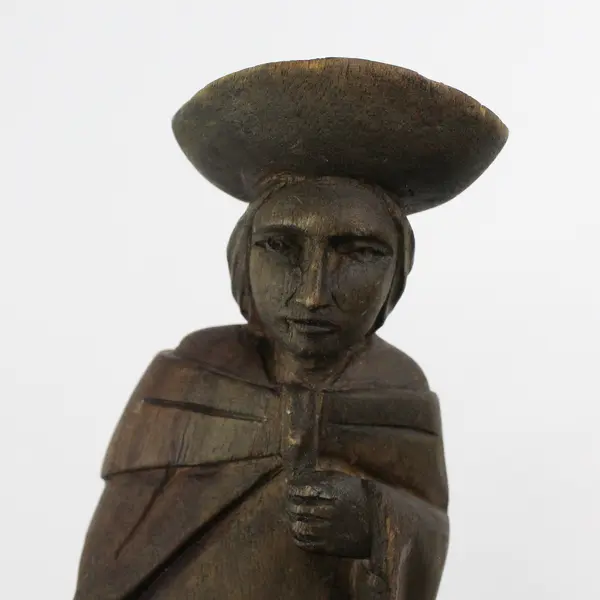 Handmade Carved Wooden South American Peru/Ecuador Women Figurine 11.5" Tall