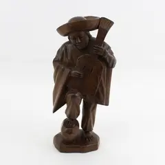 Handmade Carved Wooden South American Man Playing Guitar Figurine 11" Tall