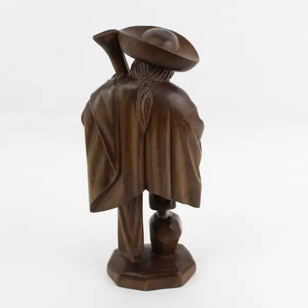 Handmade Carved Wooden South American Man Playing Guitar Figurine 11" Tall