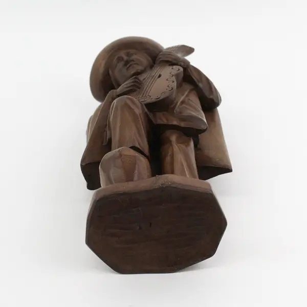 Handmade Carved Wooden South American Man Playing Guitar Figurine 11" Tall