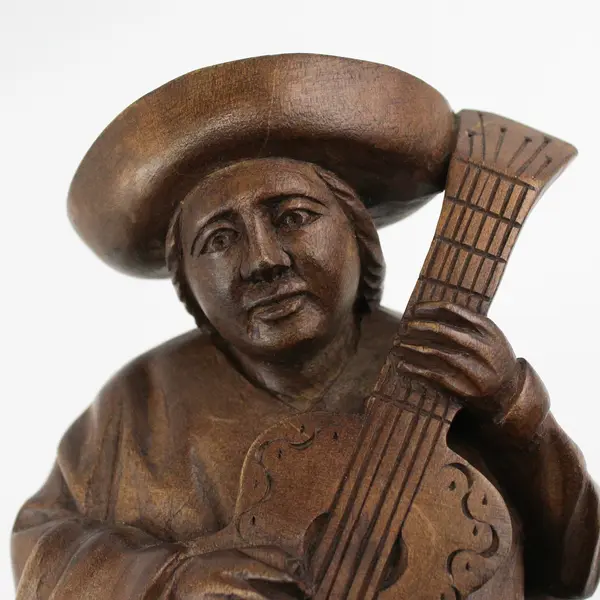 Handmade Carved Wooden South American Man Playing Guitar Figurine 11" Tall