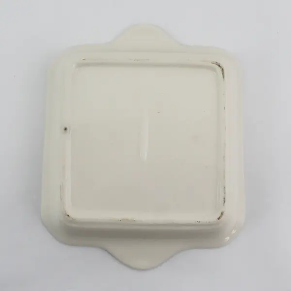 6.5" Square Green Ceramic Serving Bowl Hand Painted Fruit Pattern