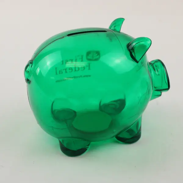 First Federal Green Plastic Piggy Bank Collectible Very Good Condition