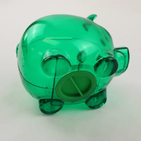 First Federal Green Plastic Piggy Bank Collectible Very Good Condition