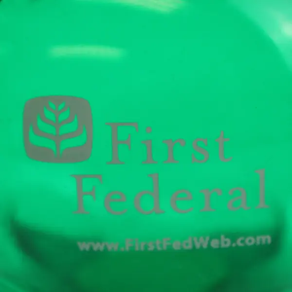 First Federal Green Plastic Piggy Bank Collectible Very Good Condition