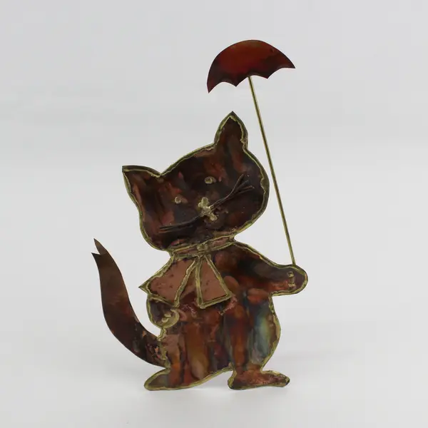 Copperland Arts And Crafts Gariepy Metal Art Cat With Umbrella