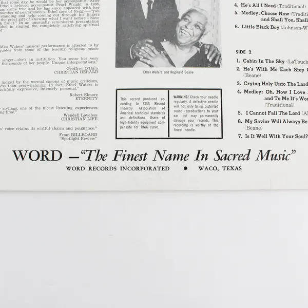 Ethel Waters Reminisces With Reginald Beane at the piano 12" Vinyl Record