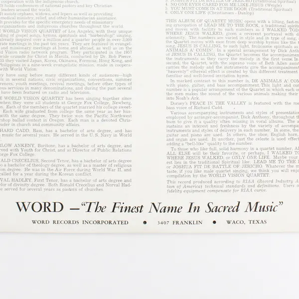 World Vision Quartet "Jesus is Calling" 12" Vinyl Record