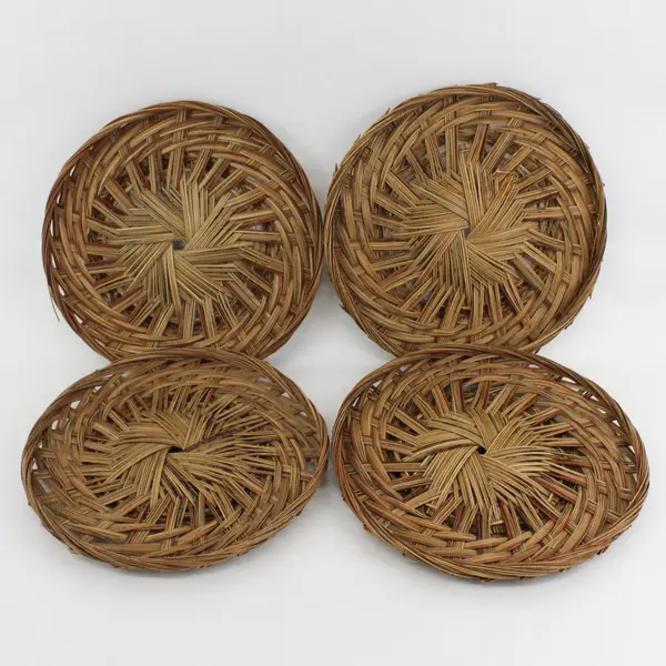 Lot Of 4 Handmade Matching Round Decorative Woven Wicker/Rattan Basket 13"