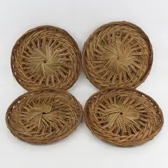 Lot Of 4 Handmade Matching Round Decorative Woven Wicker/Rattan Basket 13"
