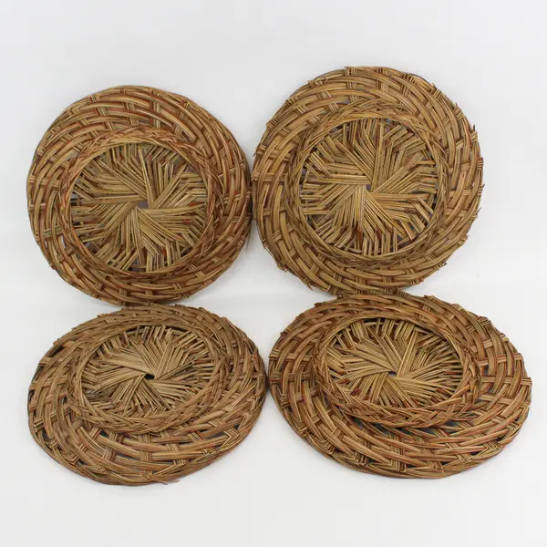 Lot Of 4 Handmade Matching Round Decorative Woven Wicker/Rattan Basket 13"