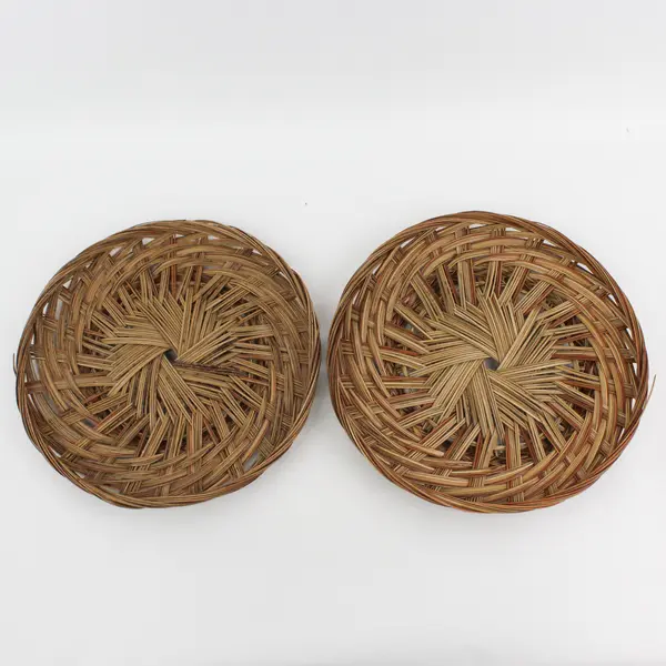Lot Of 4 Handmade Matching Round Decorative Woven Wicker/Rattan Basket 13"