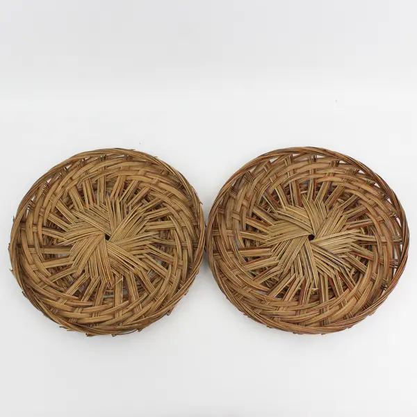 Lot Of 4 Handmade Matching Round Decorative Woven Wicker/Rattan Basket 13"