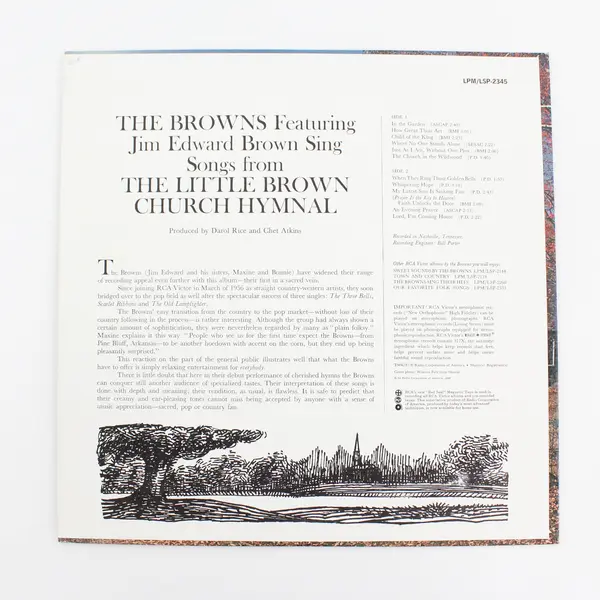 The Browns - Sing Songs from the Little Brown Church Hymnal 12" Vinyl Record 