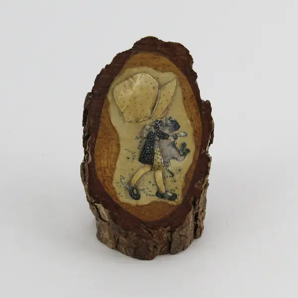 Vntage Holly Hobbie Decoupage or Shellacked Wood Slab Table or Dresser Plaque