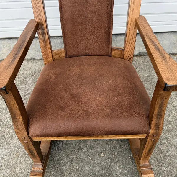 Rustic Style Oak Wood Rocking Chair w/ Brown Pleather Seat - Local Pickup Only